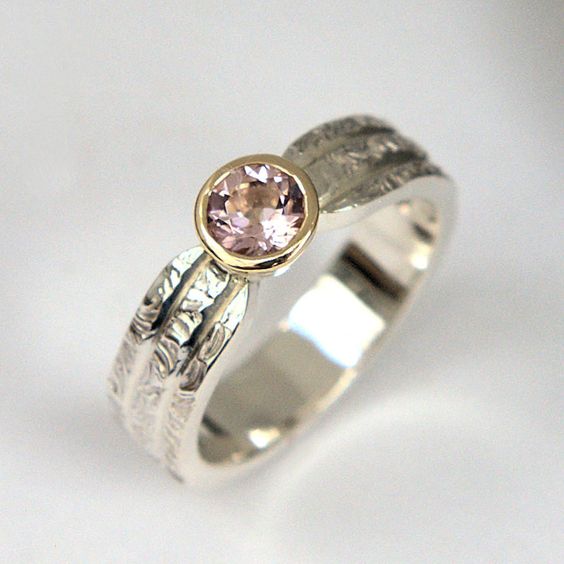 Vintage Pink Inlaid Glass Silver Ring