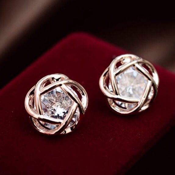 Vintage Crystal Sphere Rose Earrings