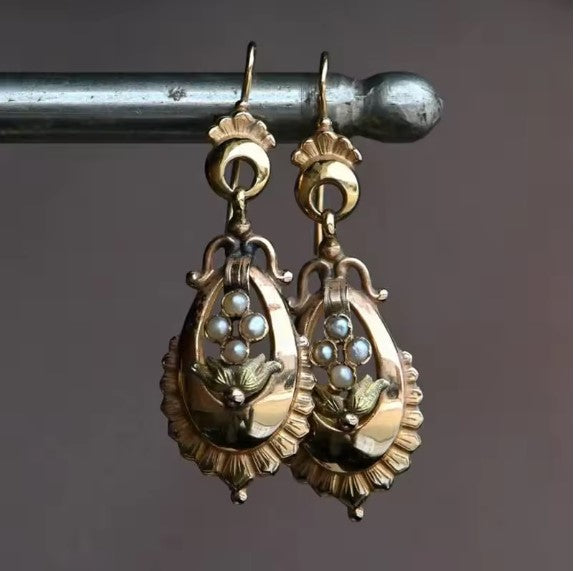 Golden Petal Pearl Drops Earrings