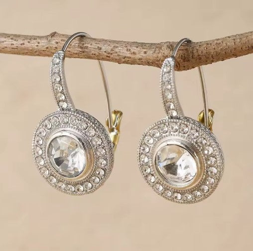Vintage White Crystal Gold Earrings