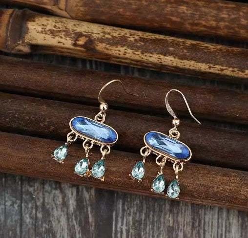 Vintage Oval Dark Blue Stone Earrings