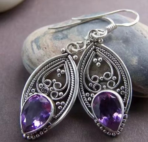Vintage Water Droplet Purple Earrings