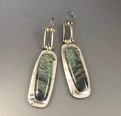 Vintage Carving Green Pattern Hook Earrings