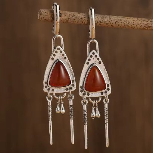 Vintage Tribal Triangle Amber Earrings