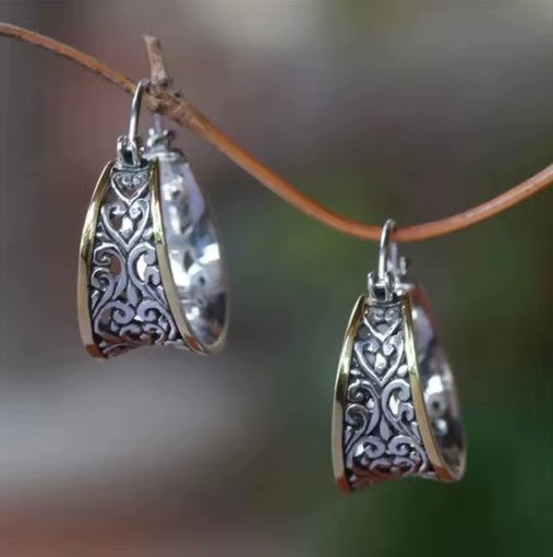 Silver Flower Hollow Dangle Earrings