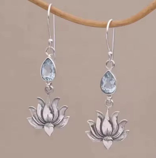 Water Drop Sea Blue Stone Hook Earrings