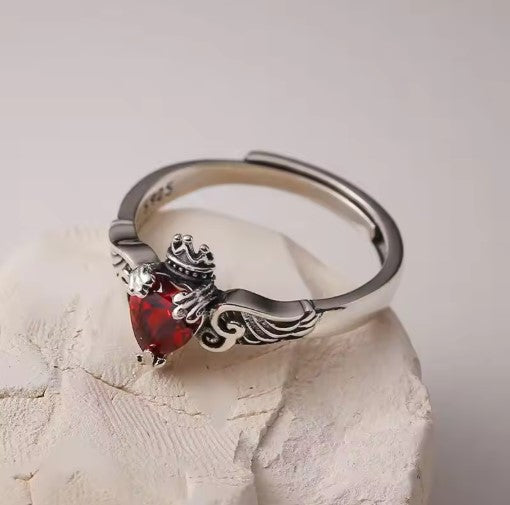 Vintage Silver Crystal Heart Ring