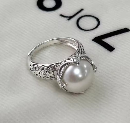 Vintage Carving Pearl Adjustable Ring