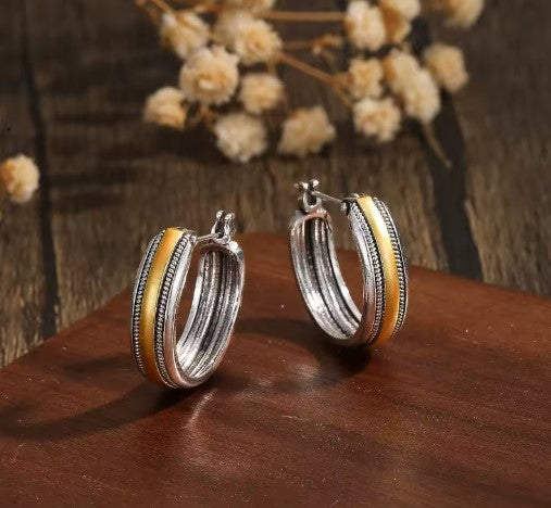 Vintage Gold Silver Round Exquisite Dangle Earrings