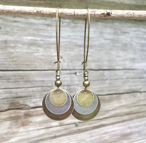 Vintage Exquisite Gold Silver Round Dangle Earrings