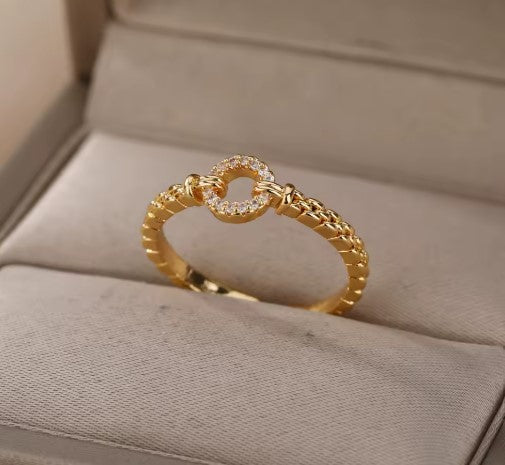 Gold Chain Zircon Round Adjustable Ring