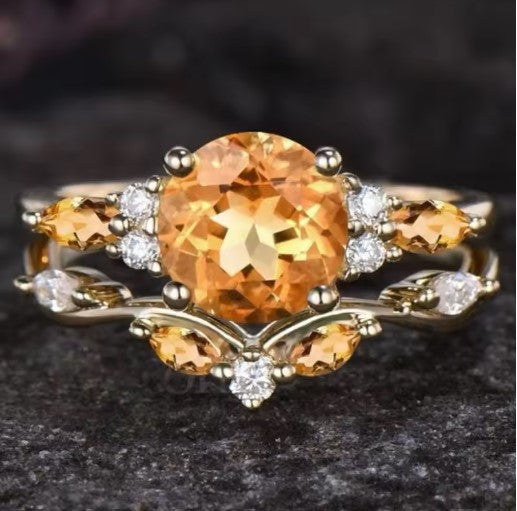 Vintage Gold White Yellow Stone Ring