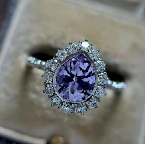 Silver Waterdrop Purple White Stone Ring