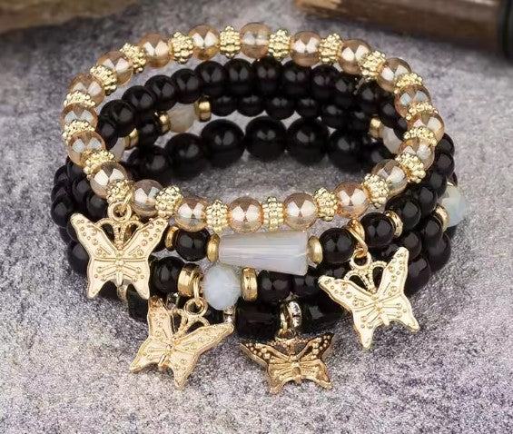 Trendy Butterfly Beaded Elastic Chain Bracelet