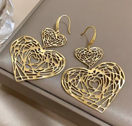 Love Heart Drop Gold Earring