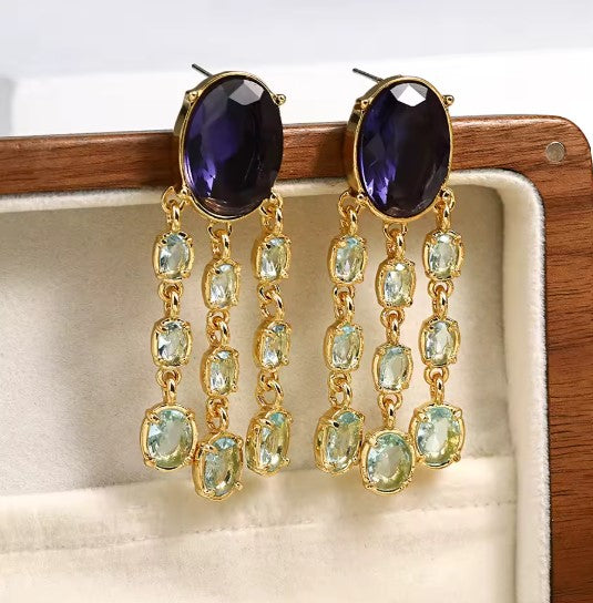 Vintage Purple Crystal Long Tassel Earring