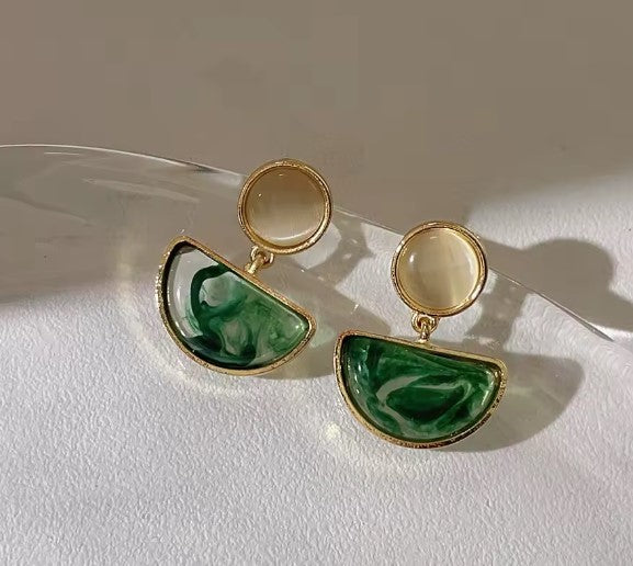 Vintage Elegant Green Geometric Dangle Earrings