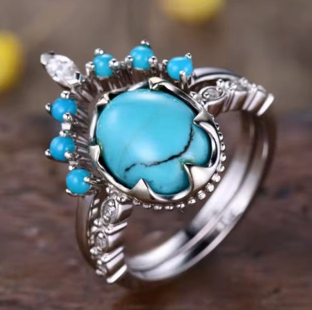 Ethnic Style Delicate Inlaid with Blue Stone Silver Ring