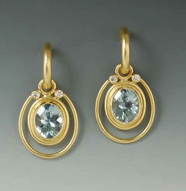 Vintage Inlay Rhinestone Dangle Gold Earrings