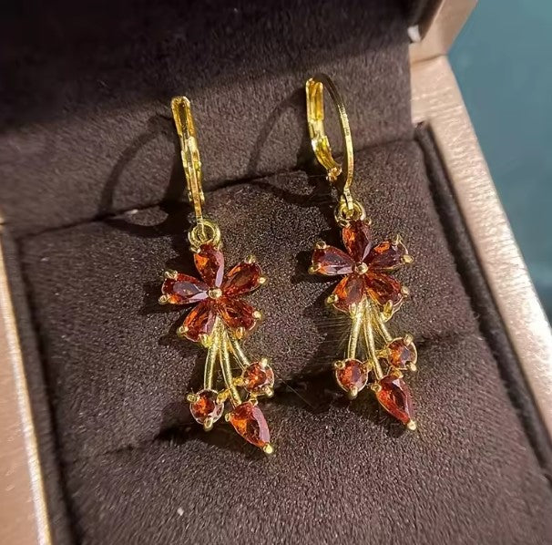 Vintage Flower Shape Drop Gold Earrings