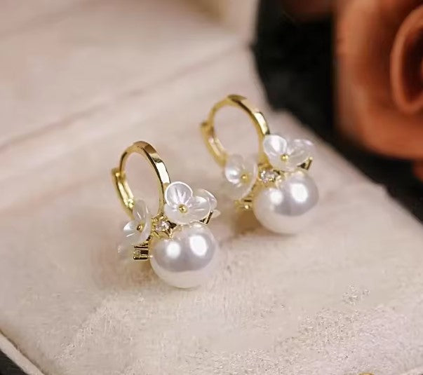 Elegant White Flower Cluster Pearl Earrings