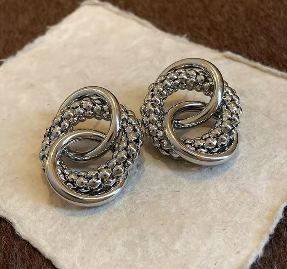Vintage Multi-layer Twisted Round Silver Earrings