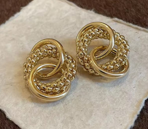 Vintage Multi-layer Twisted Round Gold Earrings