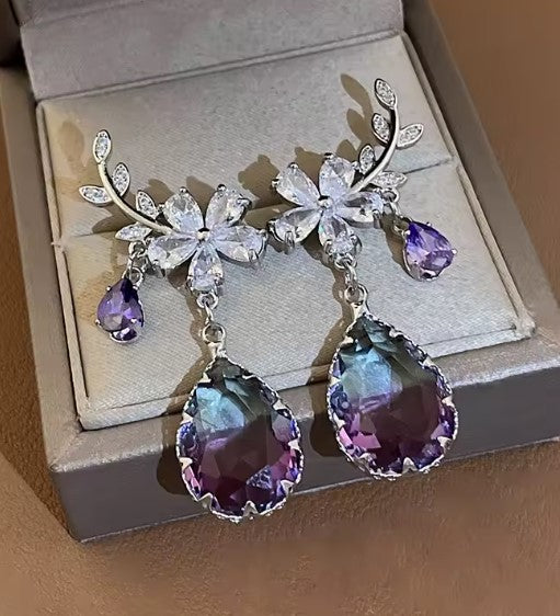 Shiny Zircon Flower Drop Earrings