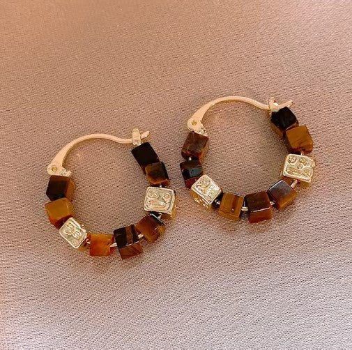 Vintage Square Tiger Eye Stone Earrings