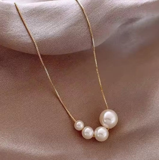 Vintage Pearl String Pendant Gold Chain Necklace