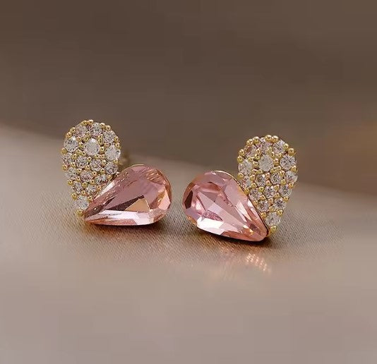 Crystal Studded Heart Earrings