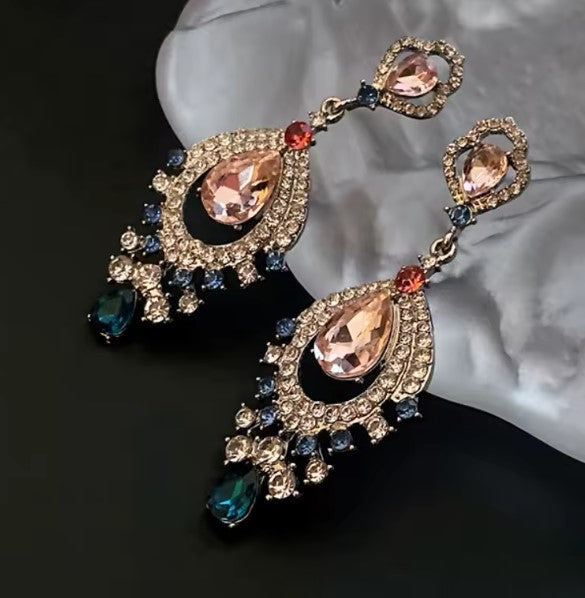 Water Drop Inlaid Rhinestone Tassel Earrings