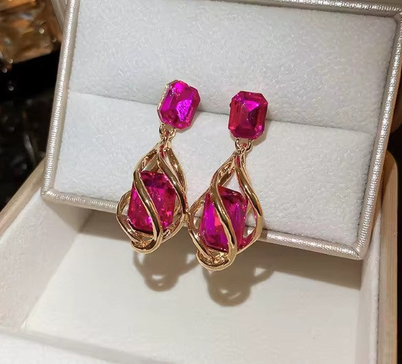 Vintage Pink Stone Drop Earrings