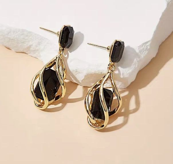 Vintage Black Stone Drop Earrings
