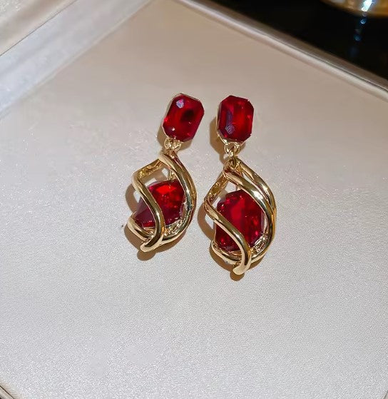 Vintage Red Stone Drop Earrings