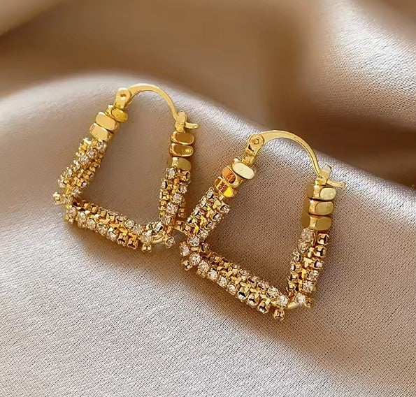 Rhinestone Buckle Elegant Hoop Earrings