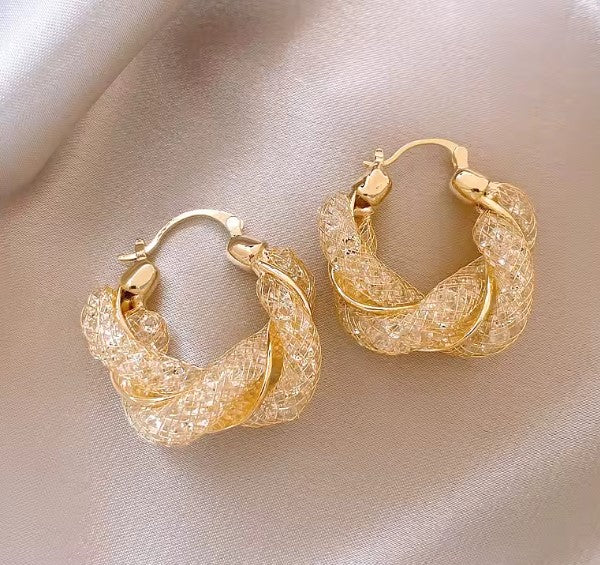 Unique Twisted Inlaid Rhinestone Earrings