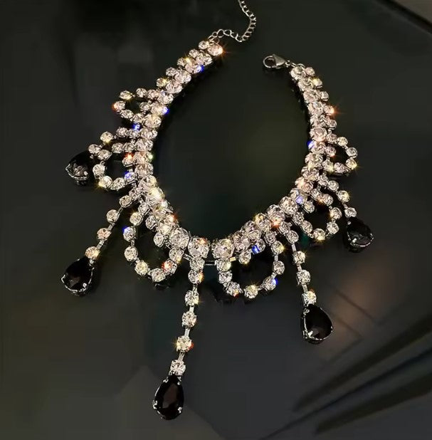 Vintage Crystal Long Tassel Rhinestones Necklace