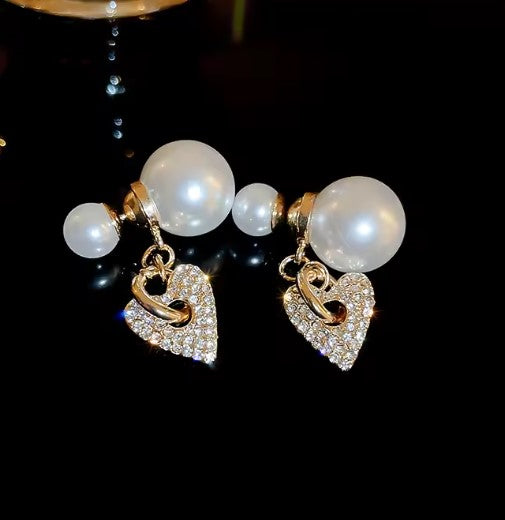 Vintage Inlaid Rhinestone Long Pearl Earrings