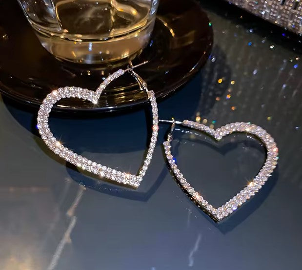 Sparkle Heart Rhinestone Hoop Earrings