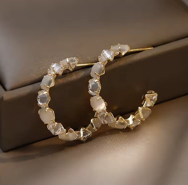 Luxury Opal Hoop Charm Earrings