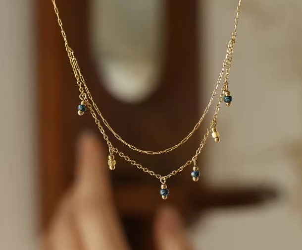 Vintage Shiny Stone Tassel Chain Necklace