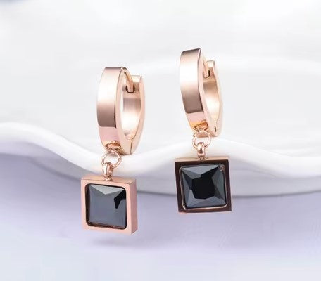 Black Square Cubic Zirconia Hoop Earrings