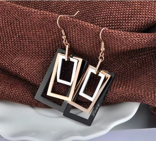 Vintage Hollow Rectangle Earrings