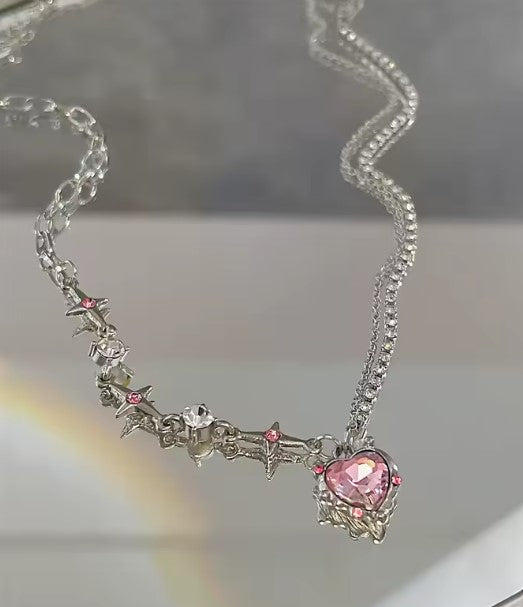 Pink Heart Crystal Necklace
