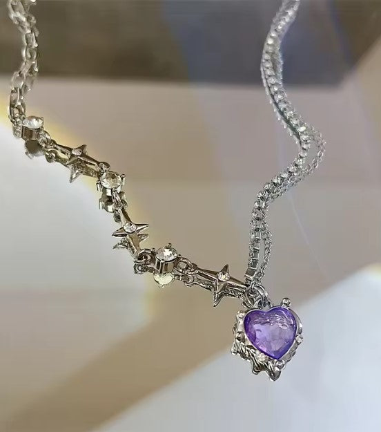 Purple Heart Crystal Necklace