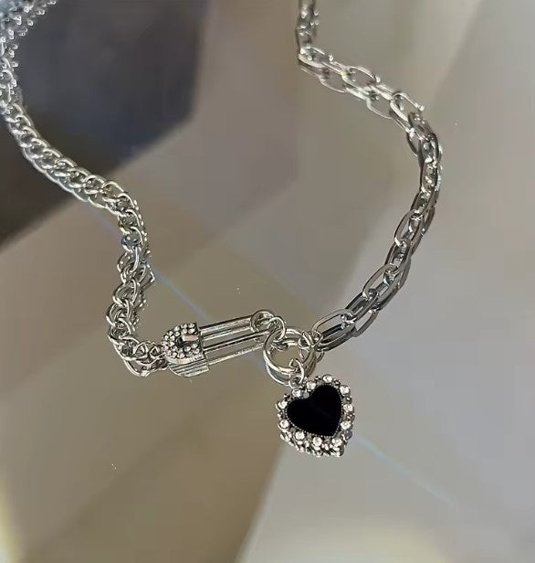 Heart Water Drop Black Pendant Necklace