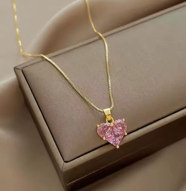Shiny Pink Rhinestone Chain Necklace