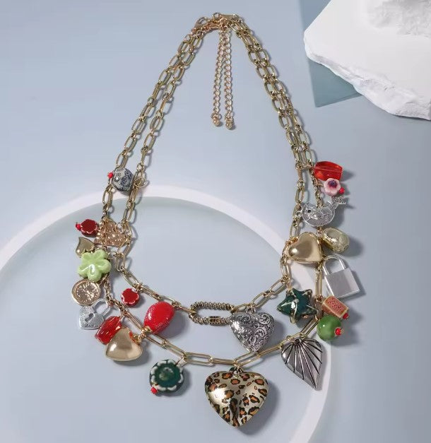 Vintage Heart-shaped Lock Tassel Pendant Necklace