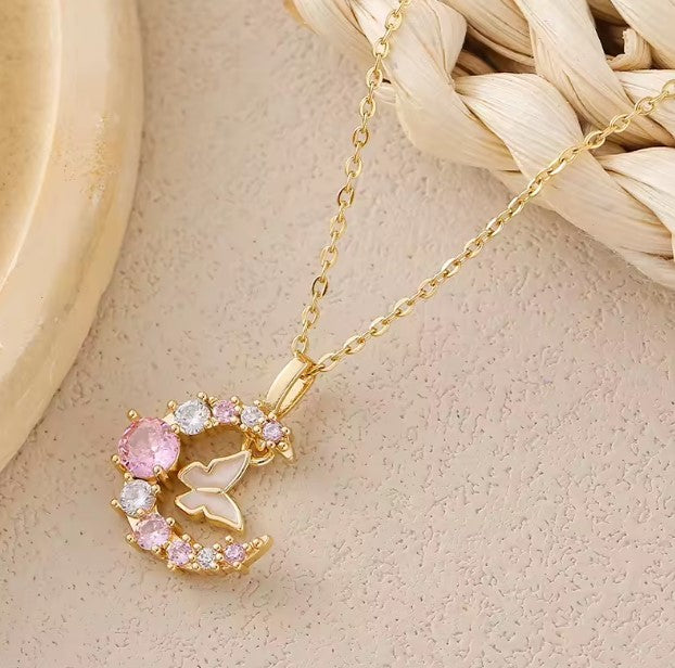 Vintage Butterfly Moon Necklace